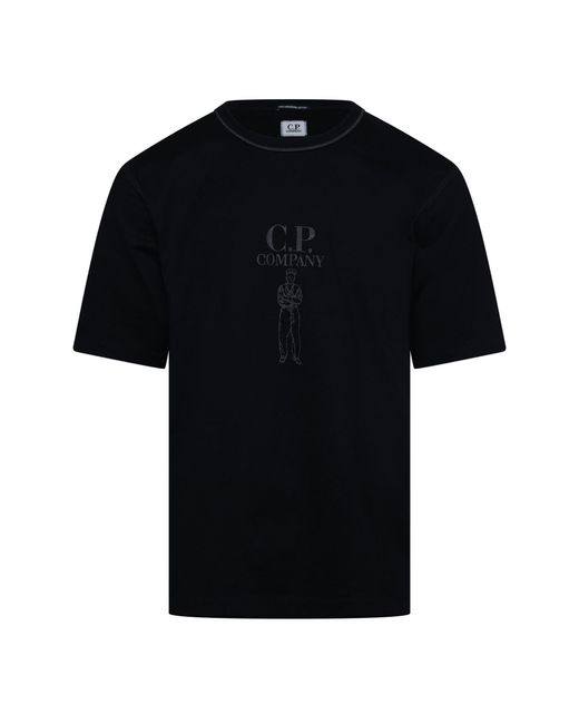 C P Company Black 30/2 Jersey Twisted Logo T-Shirt for men