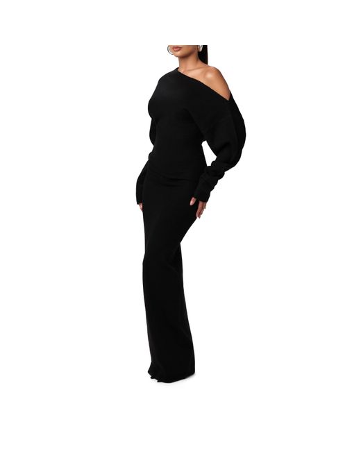 Naked Wardrobe Black Knit Off-Shoulder Sweater Maxi Dress