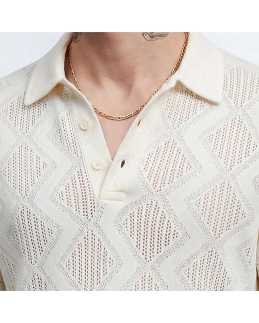 Twisted Tailor White Otis Diamond Cotton Crochet Polo for men