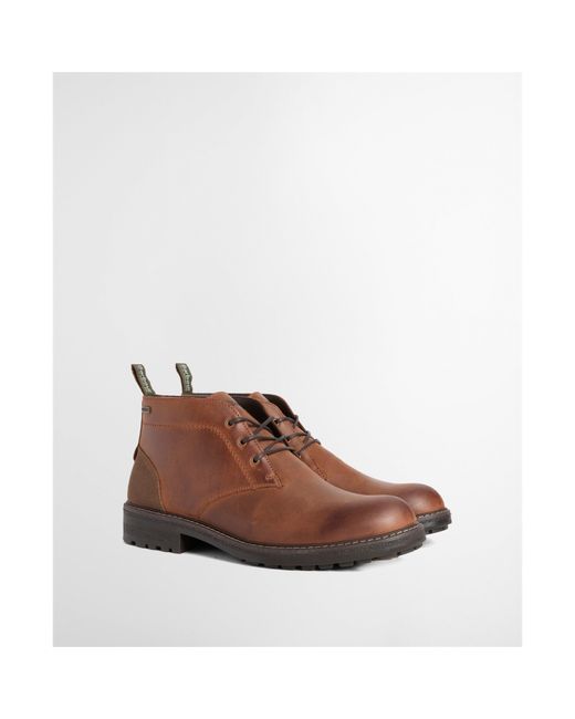 Barbour Brown Shawdon Leather Lace-Up Chukka Boots for men