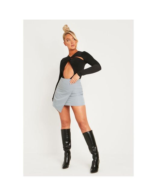 Missy Empire Gray Wrap Tailor Mini Skirt