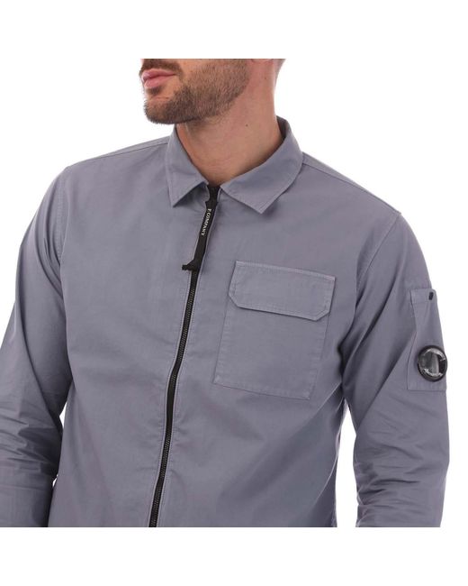 C P Company Gray Organic Gabardine Full-Zip Overshirt for men