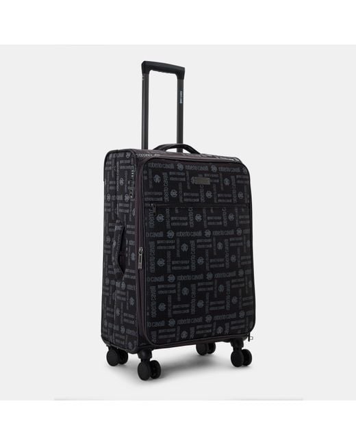 Roberto Cavalli Black Jacquard Soft Suitcase