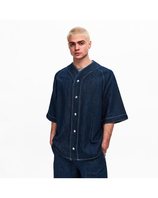 7 For All Mankind Blue Plain Short Sleeve Shirt for men