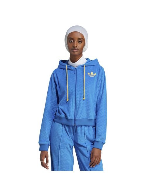 Adidas Originals Blue Adidas Adicolour 70S Velour Zip Hoodie