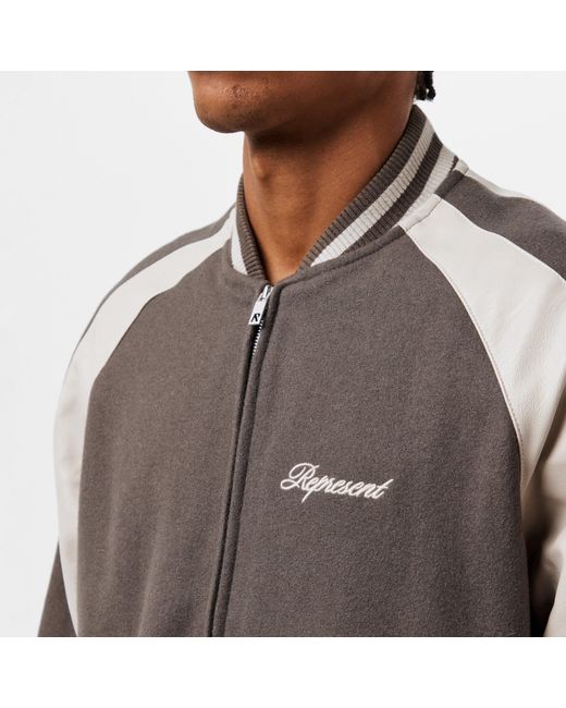 Represent Gray Metal Snap Button Varsity Jacket for men