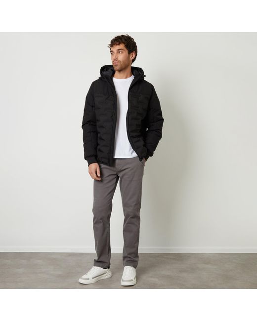 Threadbare Black Panel Hooded Full Zip Quilted Jacket for men