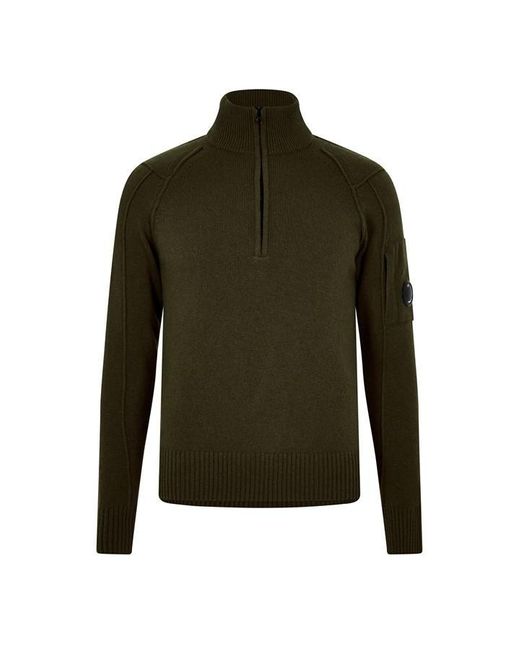 C P Company Green Lambswool Quarter Zipped Knit Sweatshirt for men