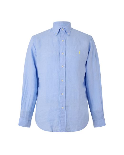Polo Ralph Lauren Blue Linen Long Sleeve Shirt for men