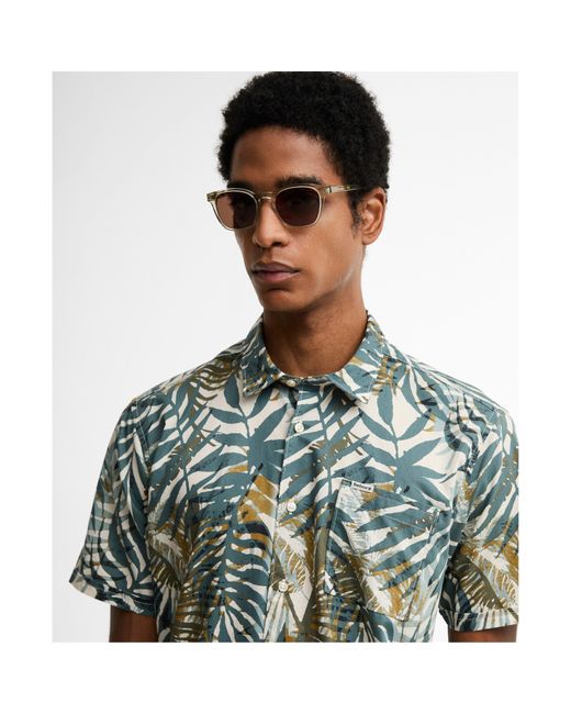 Barbour Green Patterned Short Sleeve Shirt for men