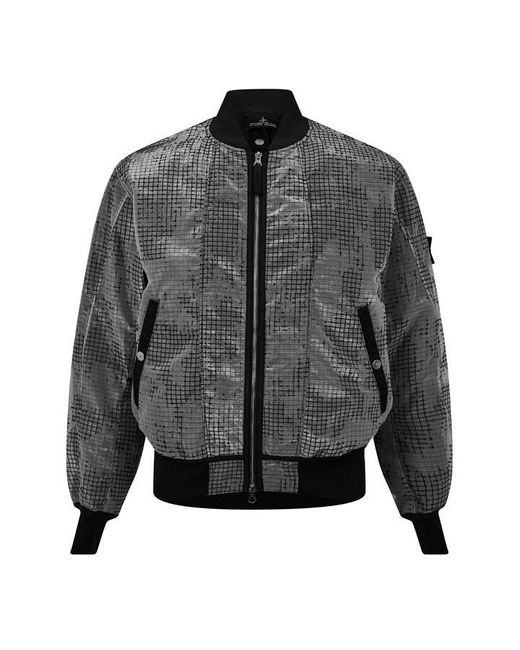 Stone Island Shadow Project Gray Distorted Ripstop Bomber Jacket for men