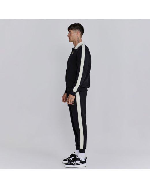 Siksilk Black Short-Sleeve Crest Tracksuit Top for men