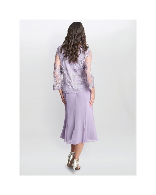Gina Bacconi Purple Nadine Midi Length Mock Jacket Dress
