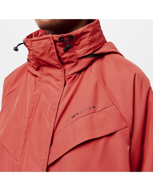 P.E Nation Red Shelter Water Resistant Concealed Hood Long Sleeve Down Jacket