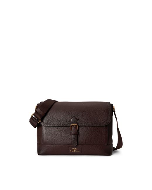 Polo Ralph Lauren Black Pebbled Leather Messenger Bag