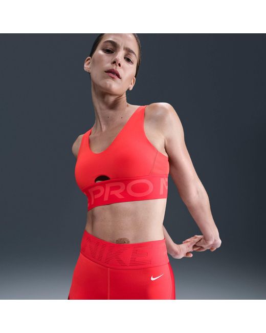 Nike Red Pro Indy Plunge Medium-Support Padded Sports Bra