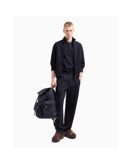 Emporio Armani Blue Open Cuff Woven Relaxed Fit Joggers for men
