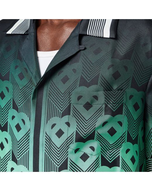 Casablanca Green Mono Silk Short Sleeve Bowling Shirt for men