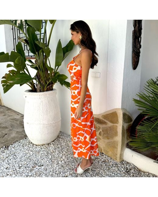 AX Paris Orange Giraffe Print Asymmetric Cut Out Midi Dress