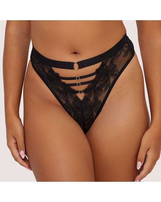 Playful Promises Black Eleanor Strappy Embroidery High Waist Thong