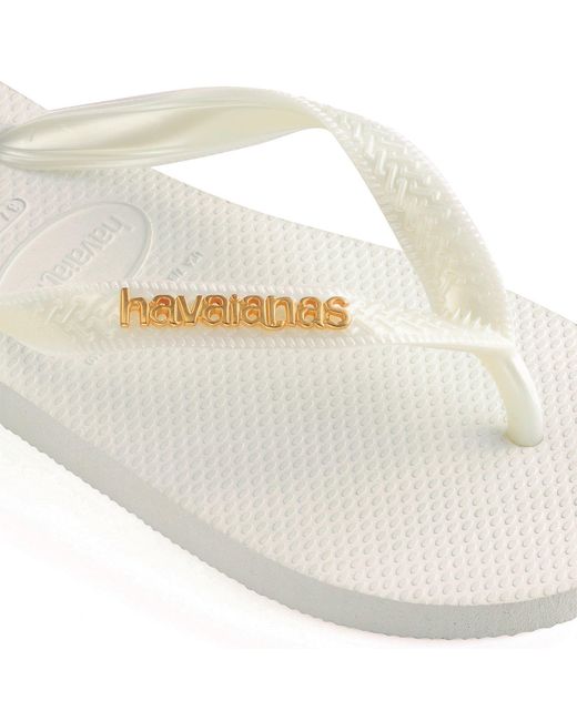 Havaianas White Logo Metallic Flip Flops