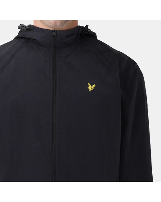 Lyle & Scott Blue Zip Through Cotton Wind Resistant Long Sleeve Hooded Rain Anorak for men