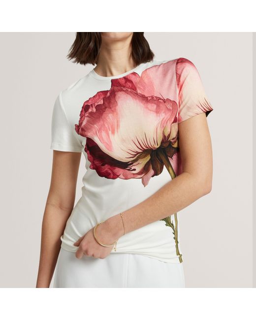 Ted Baker Pink Floral Graphic Soft Touch Fitted T-Shirt