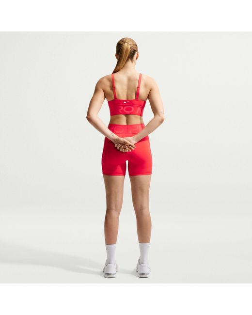Nike Red Pro Indy Plunge Medium-Support Padded Sports Bra