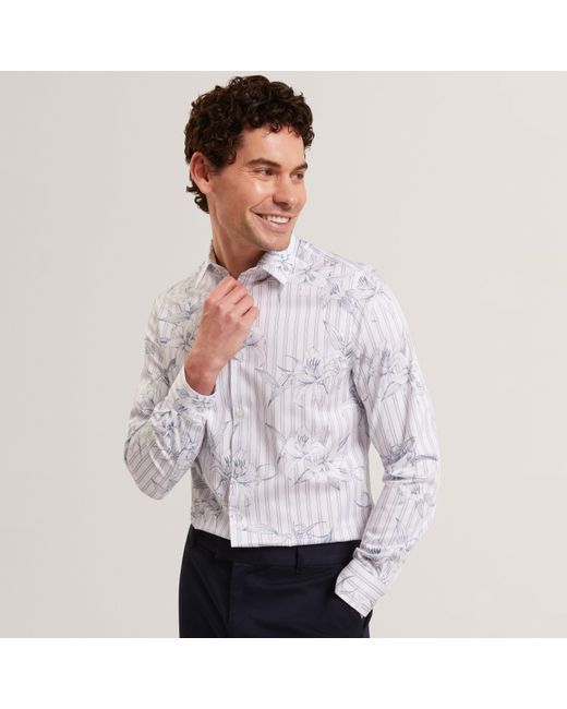 Ted Baker White Long Sleeve Patterned Shirt for men