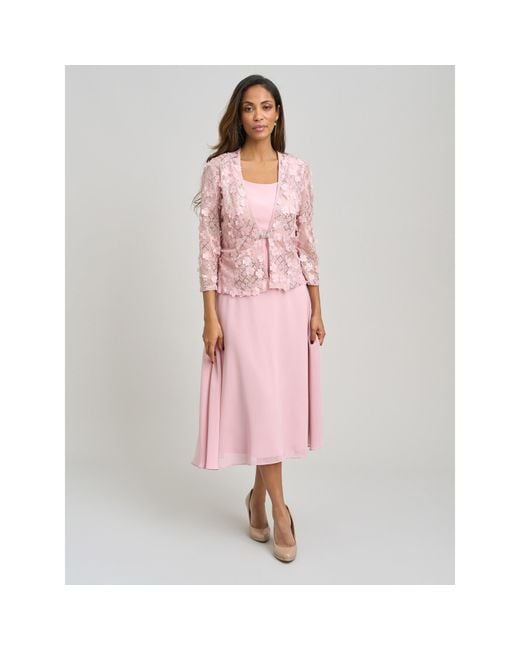 Gina Bacconi Pink Patty Lace Jacket And Chiffon Midi Dress