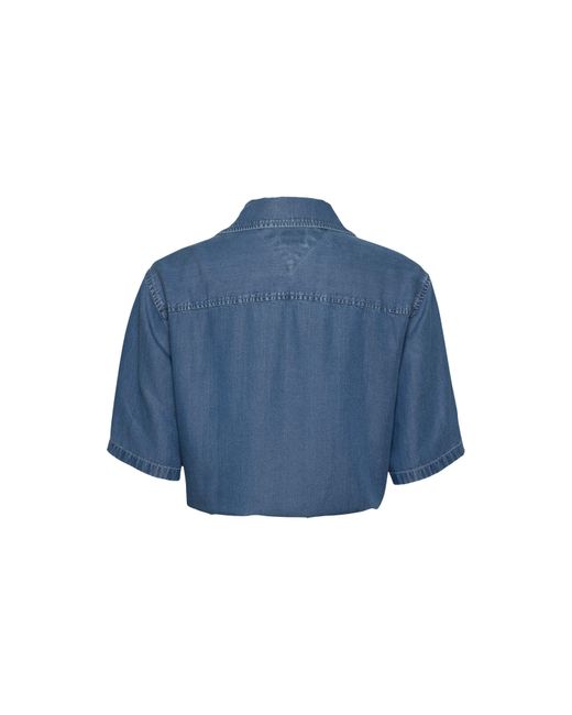 Tommy Hilfiger Blue Chambray Tie Short-Sleeve Plain Shirt