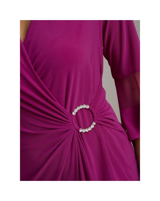 Gina Bacconi Purple Debby Flutted Sleeve Wrap Dress