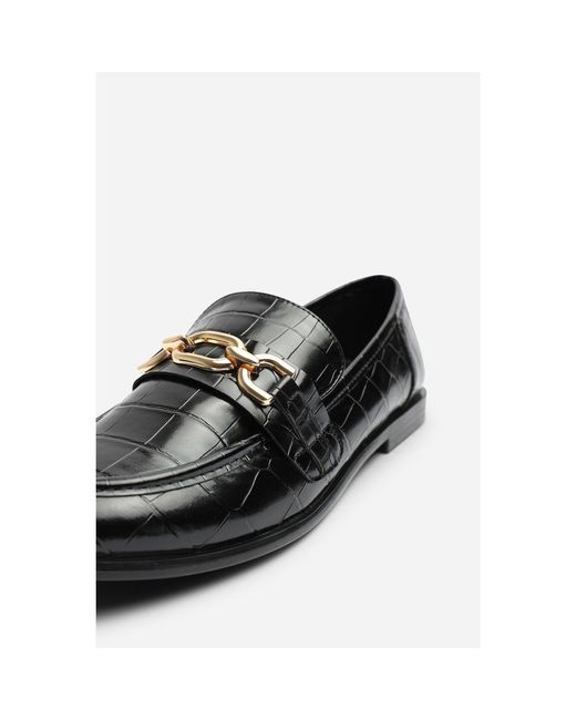 Where's That From Black Where's Chain Trim Detail Flat Loafers