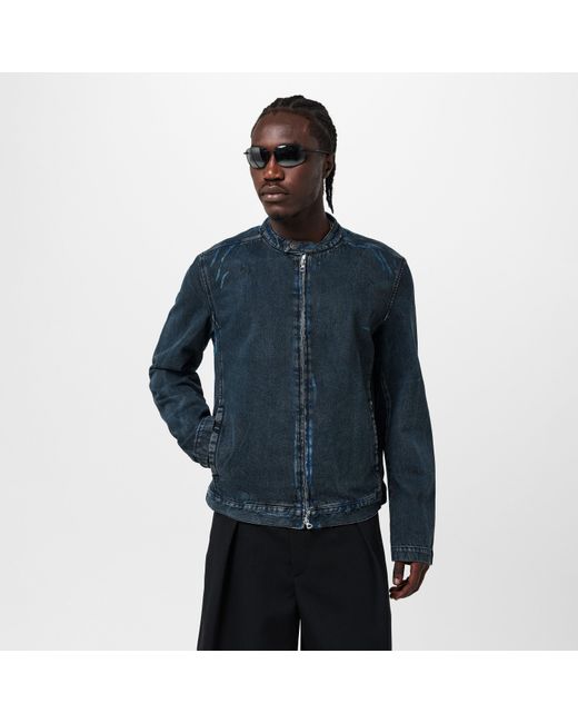 DIESEL Blue Aviation-Inspired Ribbed Zip Bomber Jacket for men