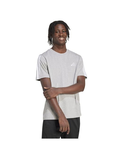 Adidas Gray Essentials 3-Stripes T-Shirt for men