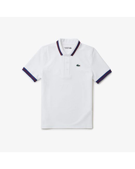 Lacoste White Uv Protect Stripe Collar Tennis Polo Shirt