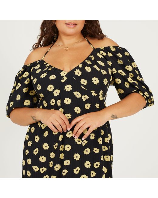 Brave Soul Black Plus Size Tiered Floral Midi Dress With Adjustable Sleeves