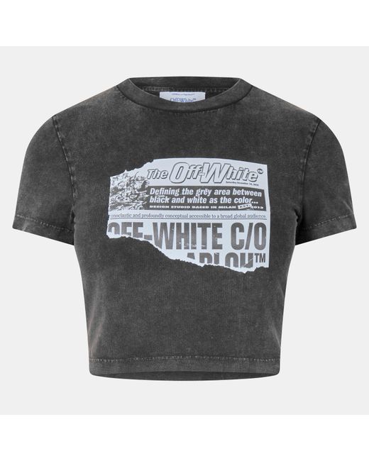 Off-White c/o Virgil Abloh Gray Marble Cropped Fitted Baby Tee