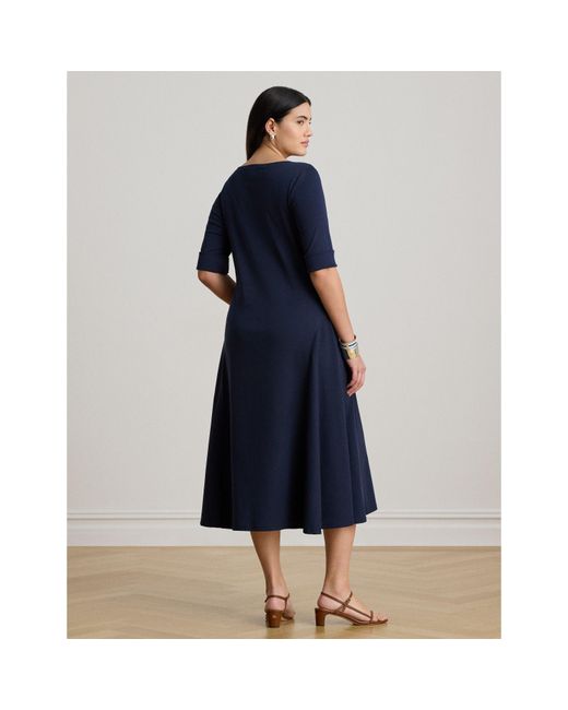 Ralph Lauren Blue Boat-Neck Jersey Midi Dress