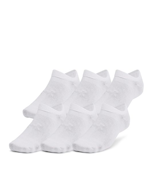 Under Armour White Essential 6-Pack No-Show Socks Halo