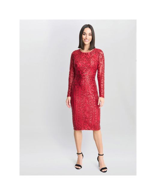 Gina Bacconi Red Angelique Sequin Midi Dress