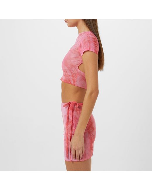 Roberta Einer Red Short-Sleeve Mesh Crop Top
