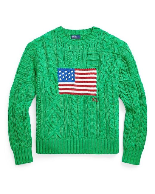 Polo Ralph Lauren Green Aran Flag Knit Jumper