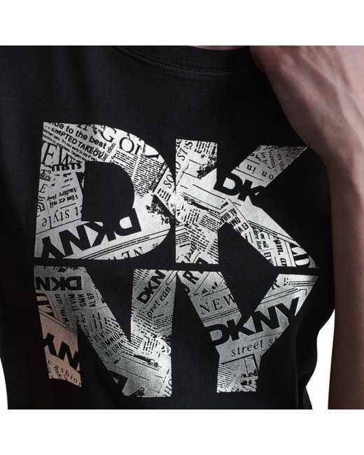 DKNY Black Newsprint Stacked Logo Crew Neck Tee