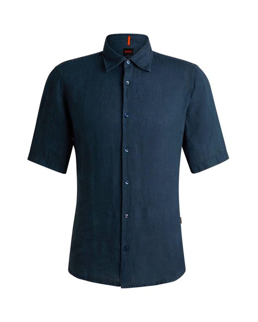 Boss Blue Rash 2 Lin Plain Short-Sleeve Shirt for men