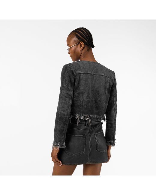 DIESEL Black De-Graffy-Fsh Cropped Cotton Long Sleeve Collarless Denim Jacket