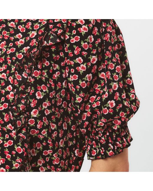 AX Paris Purple Rose Printed Frill Detail Midi Dress
