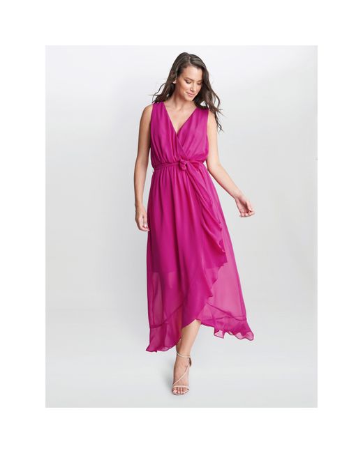 Gina Bacconi Pink Imogen Sleevless Wrap Dress