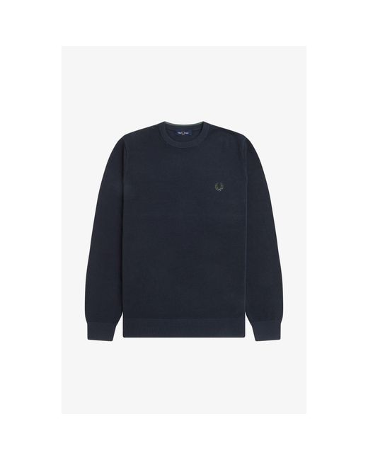 Fred Perry Blue Pique Crew Neck Jumper for men