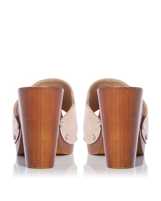 Dune Brown Janna Studded Block Heel Mules
